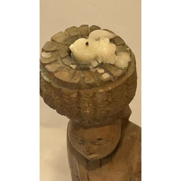 Vintage Hand Carved African women wooden Candle holder - Picture 5 of 15